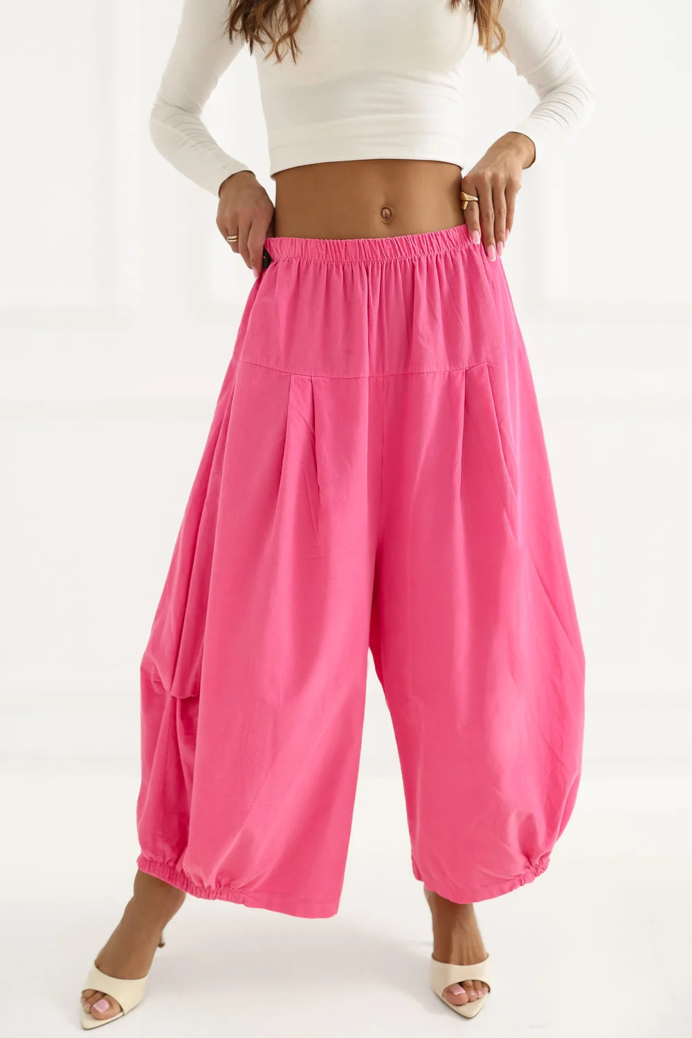 Pantalon en velours côtelé rose