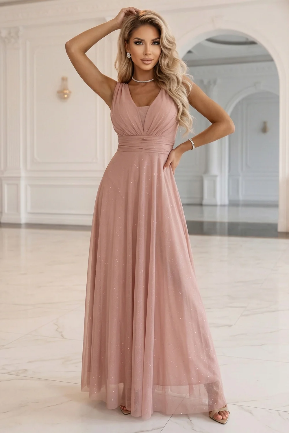 Robe longue rose