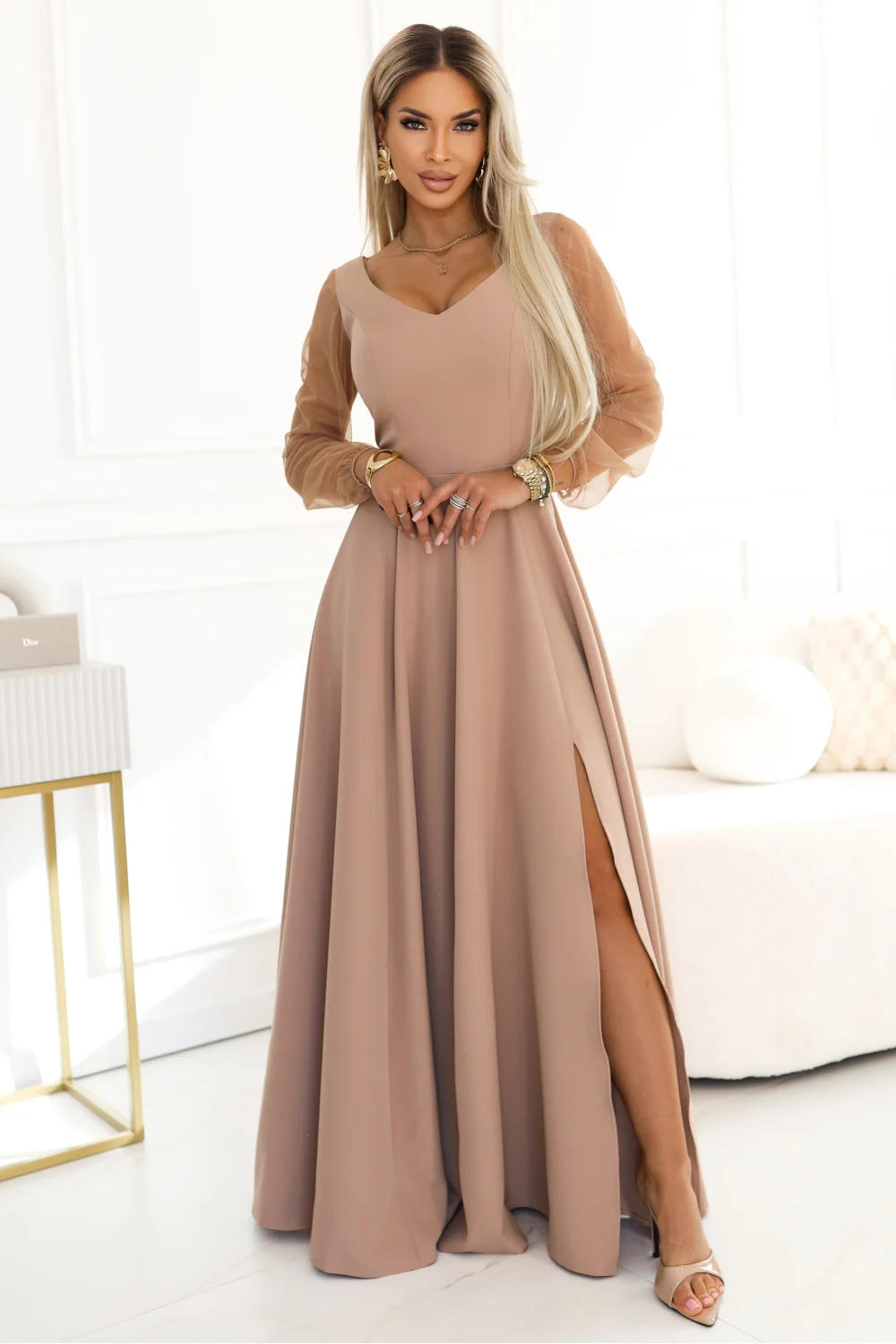 Robe longue beige