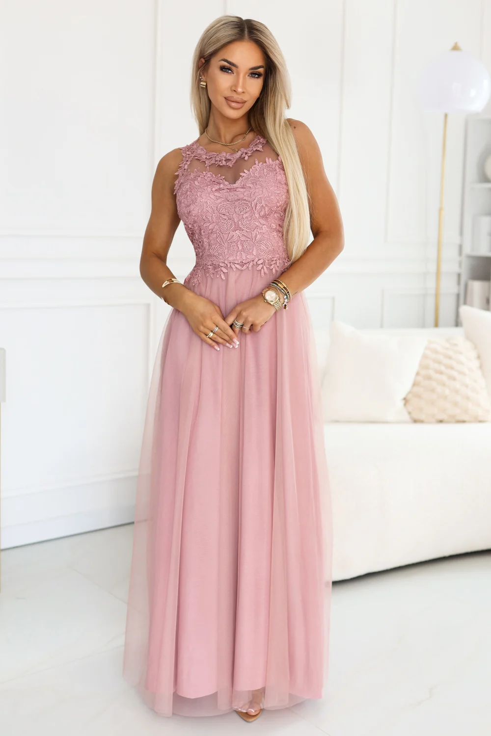 Robe longue rose