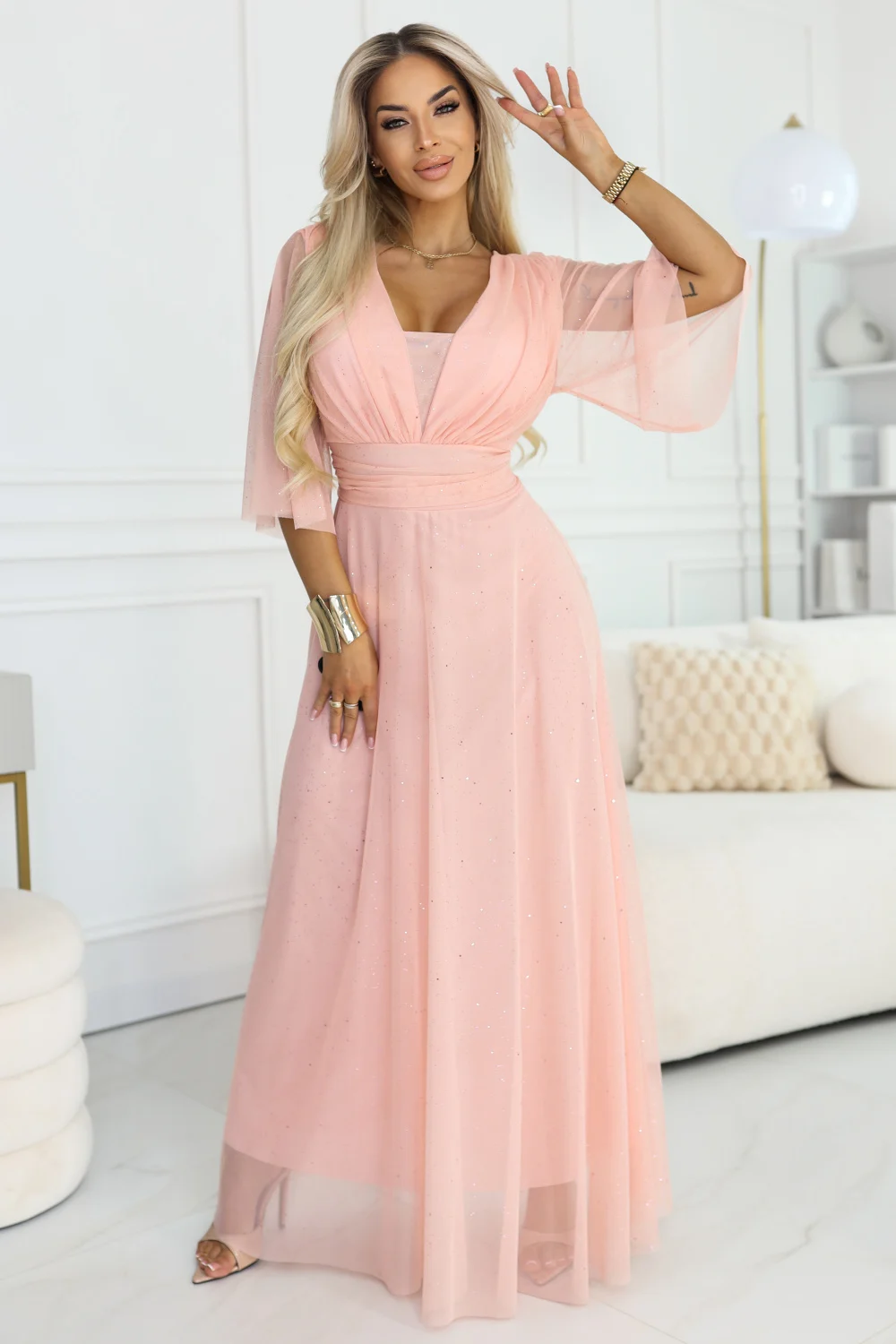 Robe longue rose