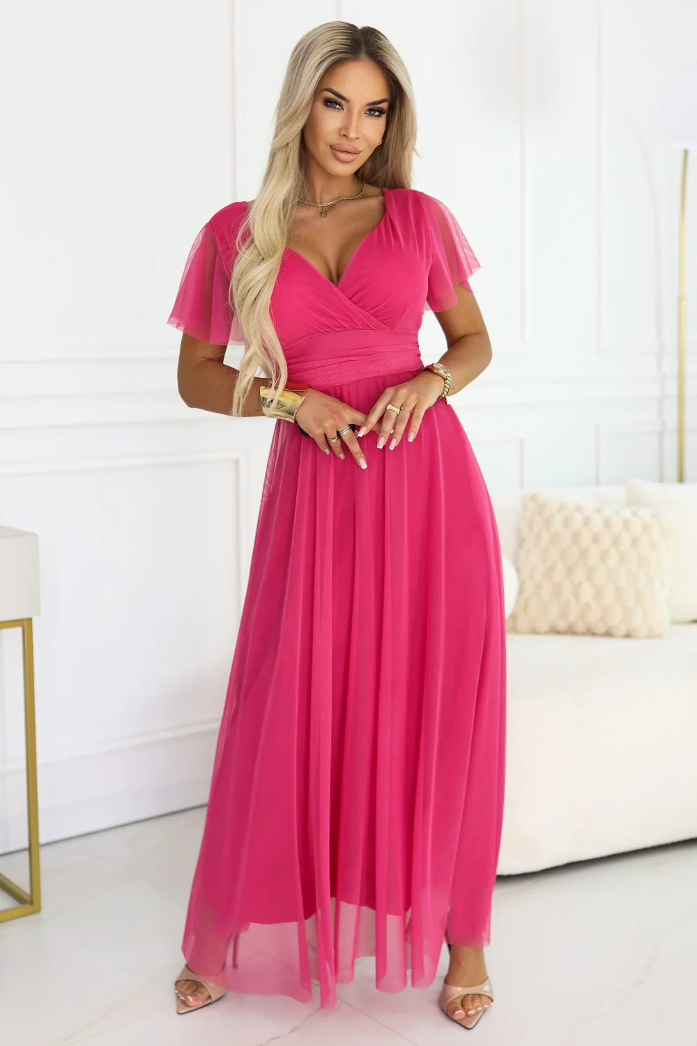 Robe longue rose