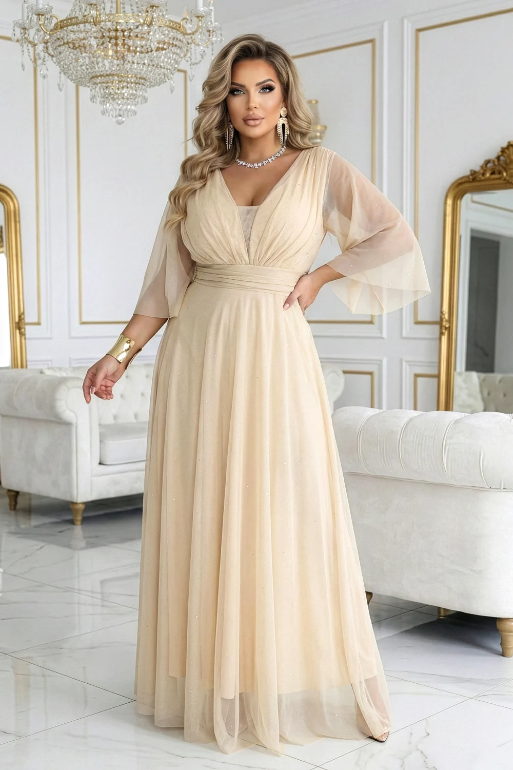 Robe longue beige