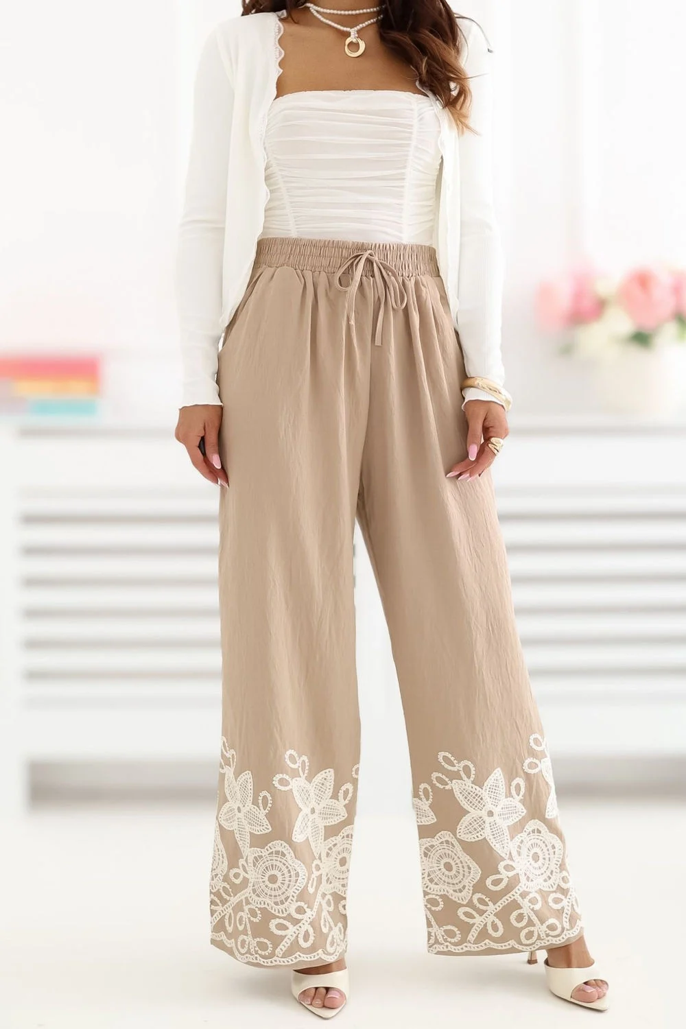 Pantalon femme beige