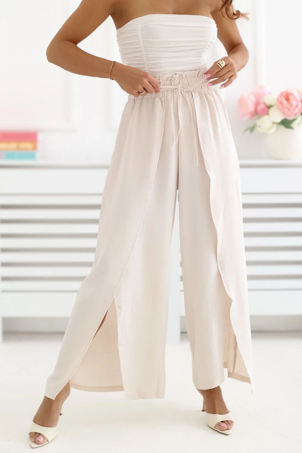 Pantalon femme beige