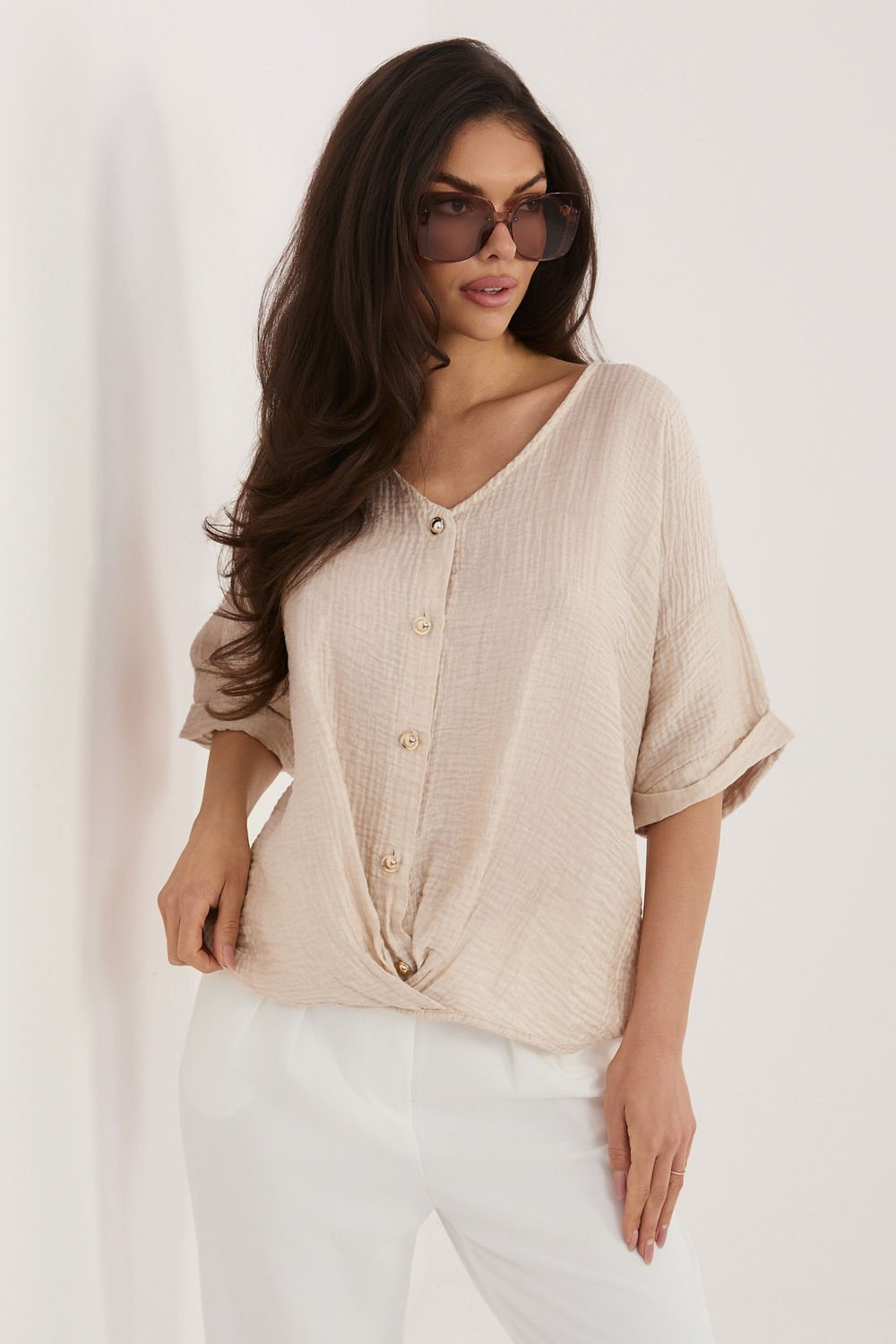 Image of Chemise manche courte beige