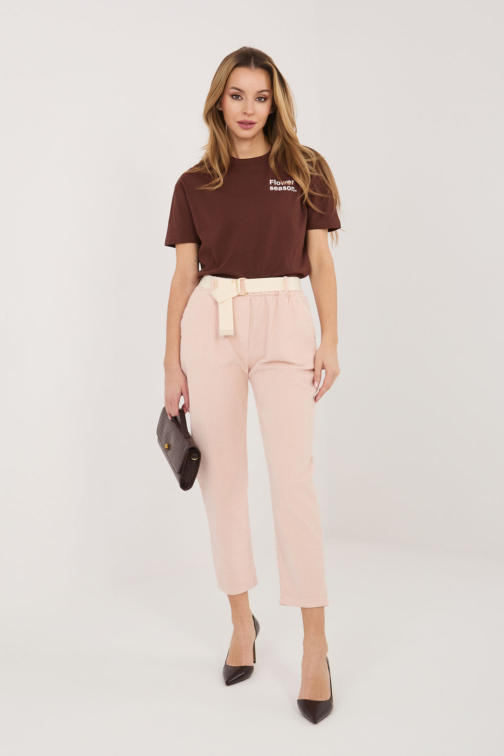 Image of Pantalon en velours côtelé rosé