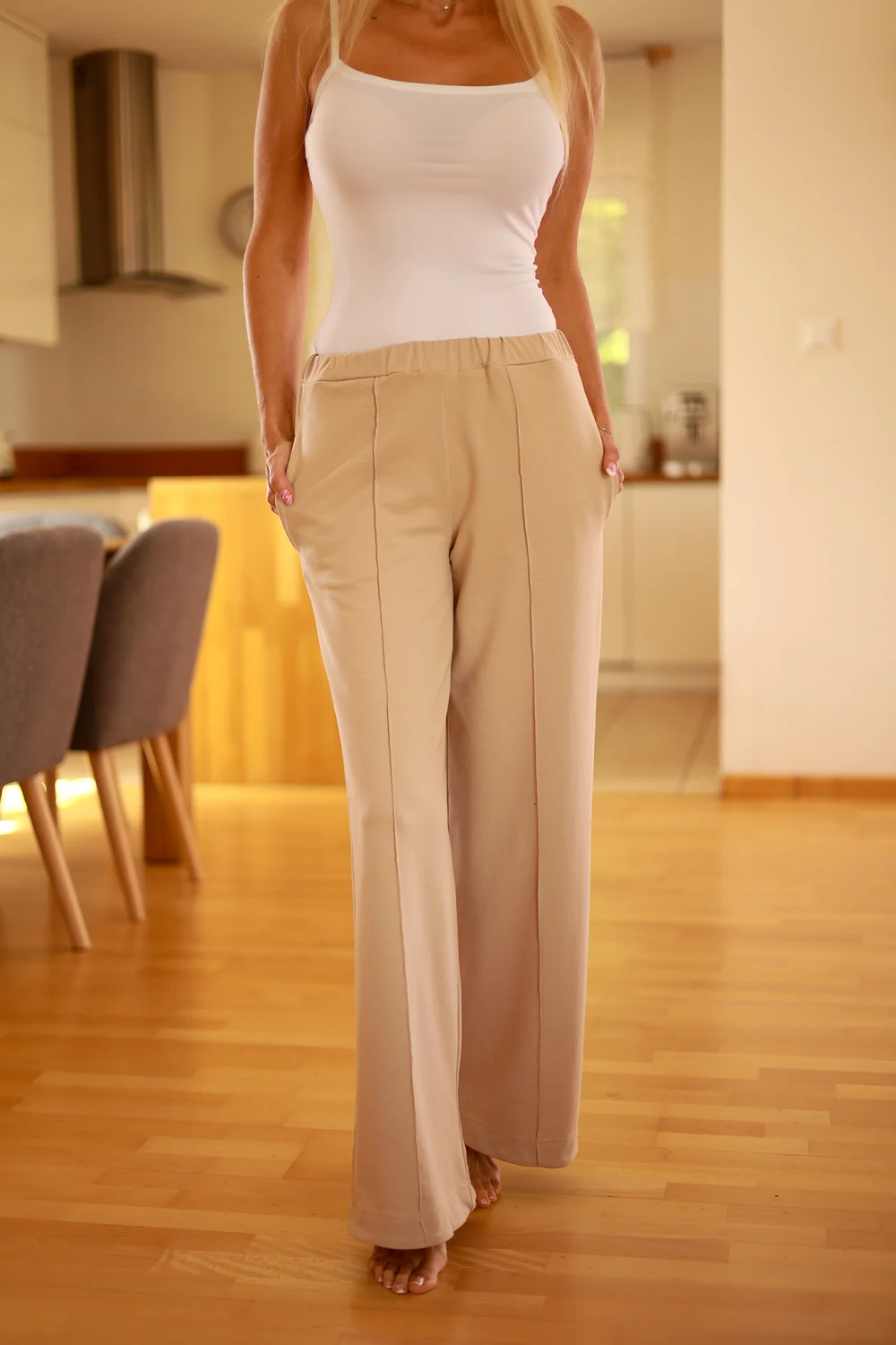 Pantalon femme beige