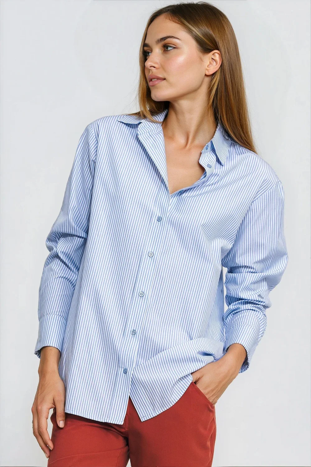Chemise manche longue bleue – Image 4
