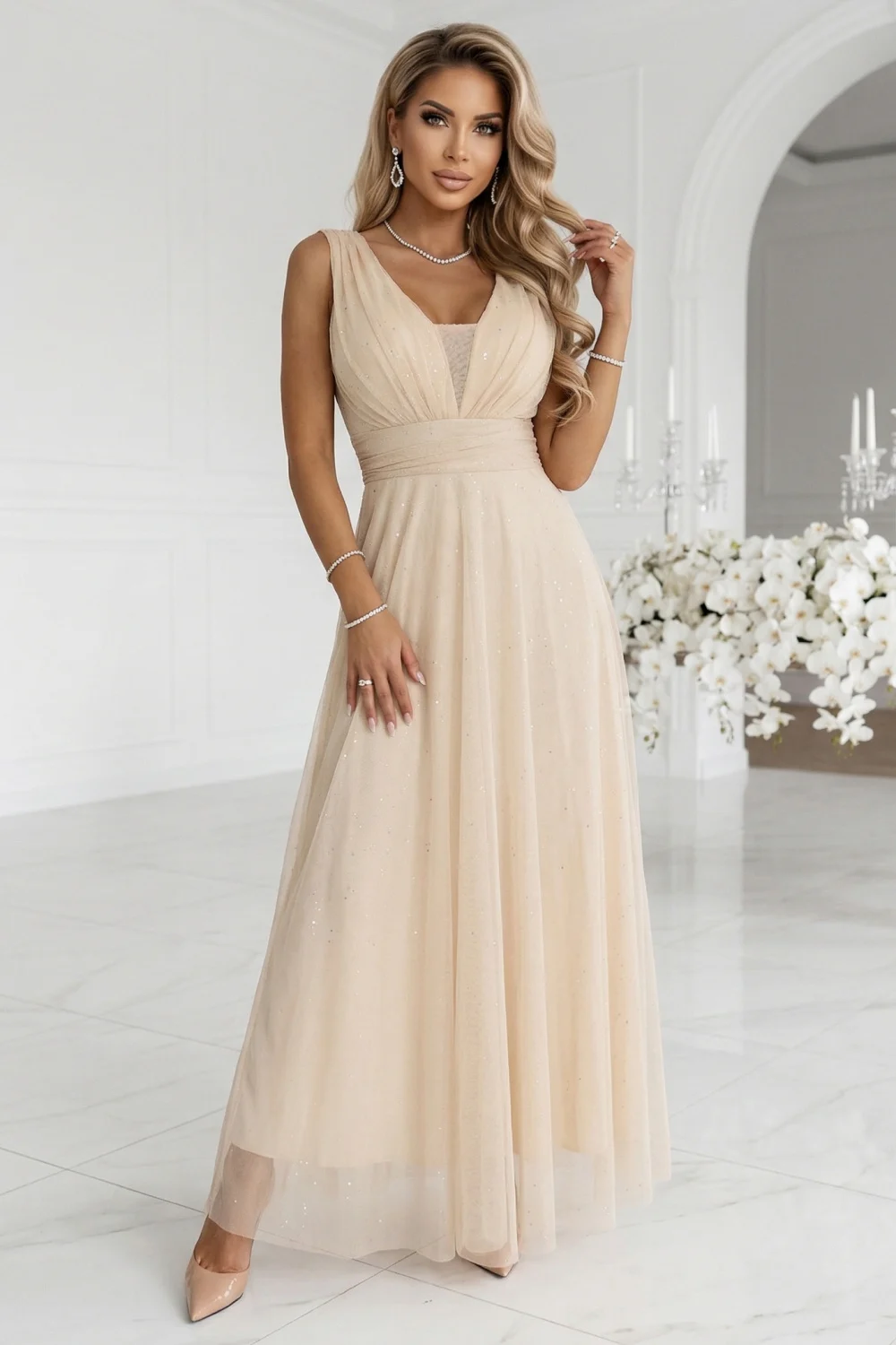 Robe longue beige