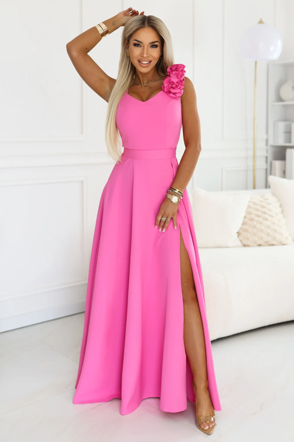 Robe longue rose