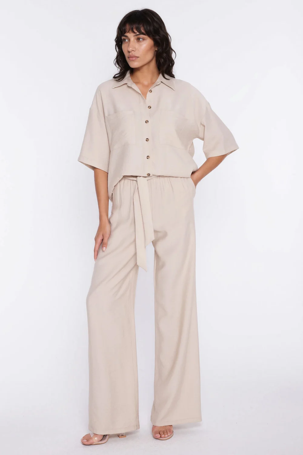 Chemise manche courte beige – Image 2