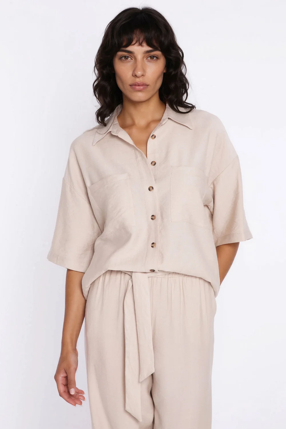 Chemise manche courte beige – Image 4
