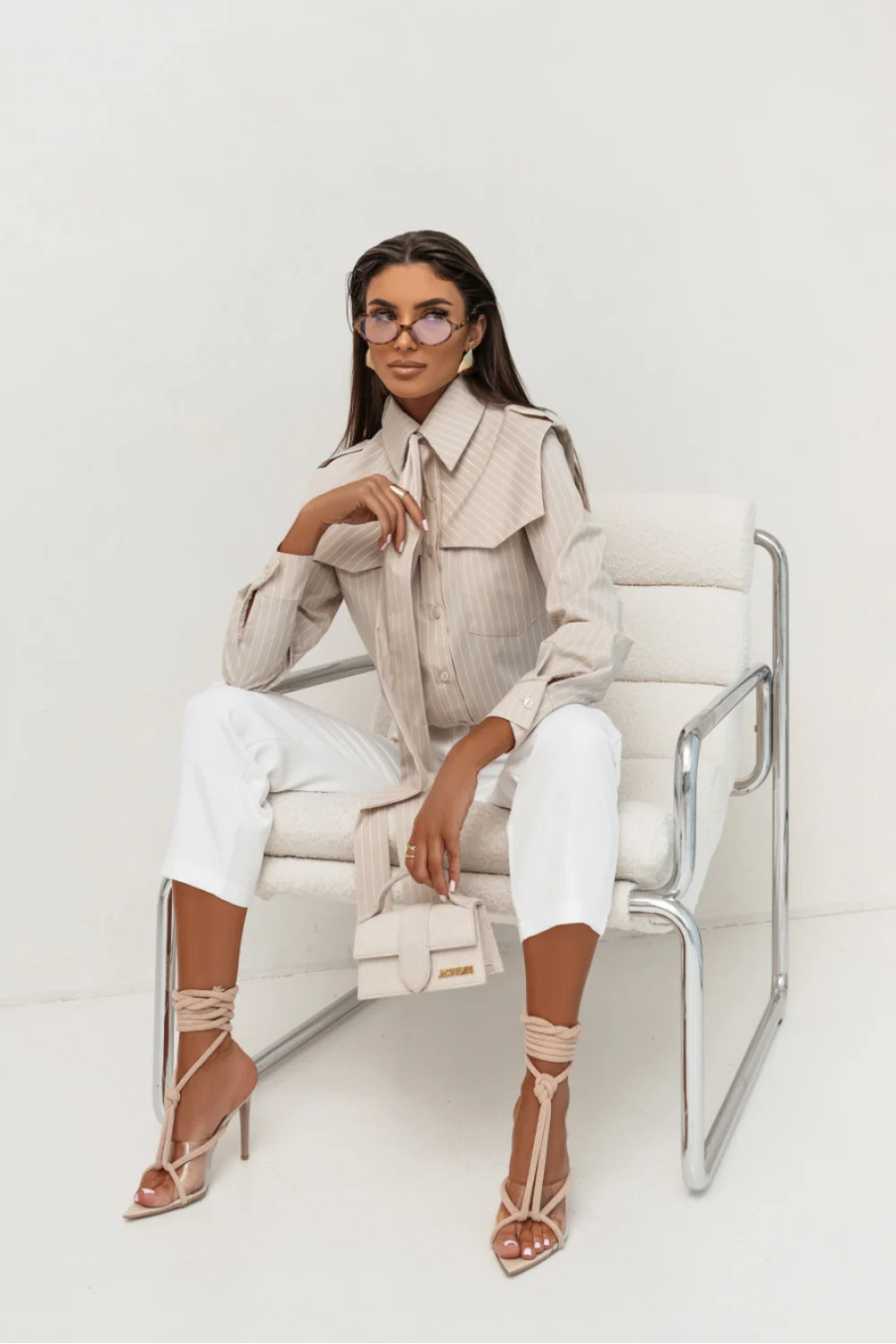 Chemise manche longue beige – Image 2