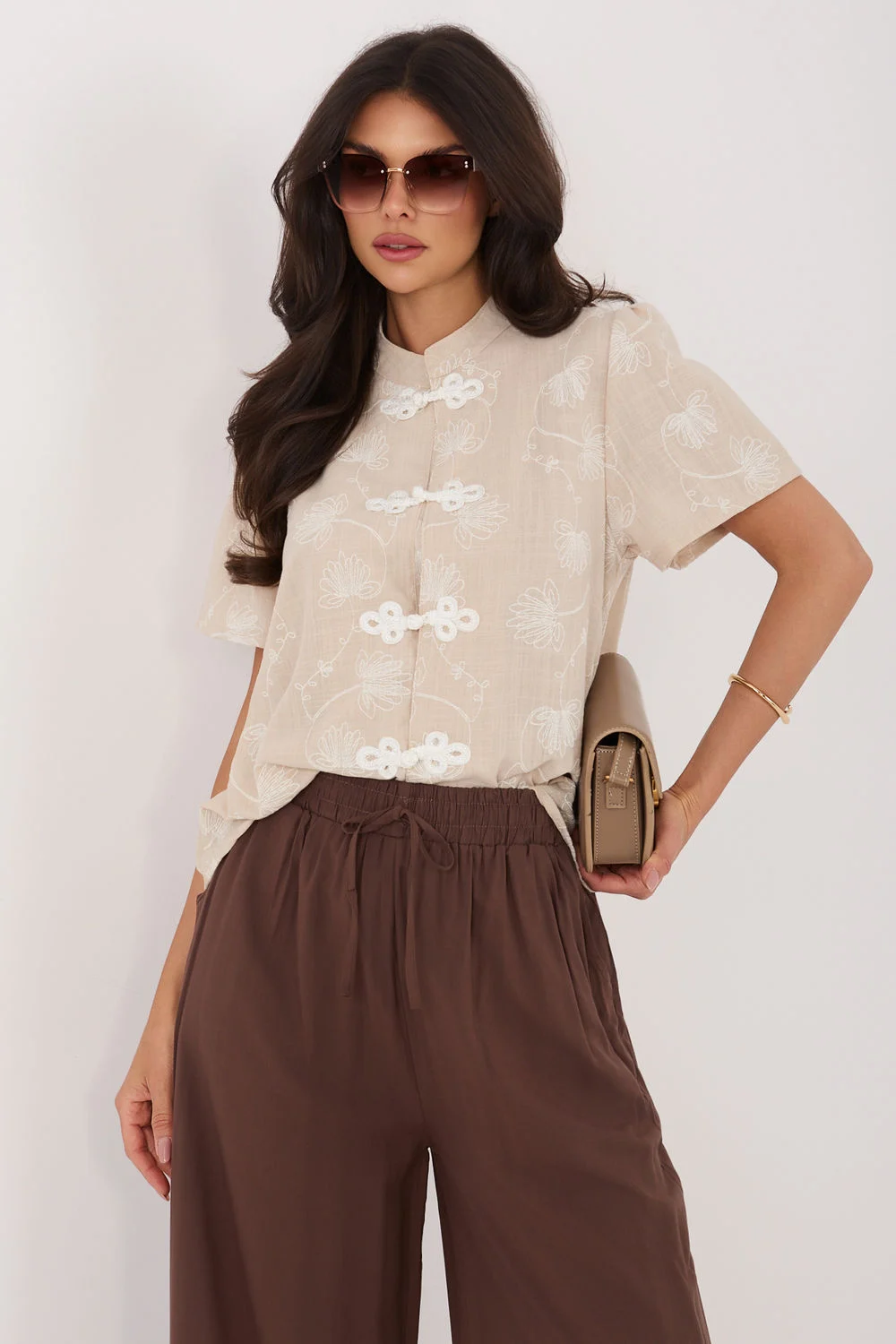 Chemise manche courte beige