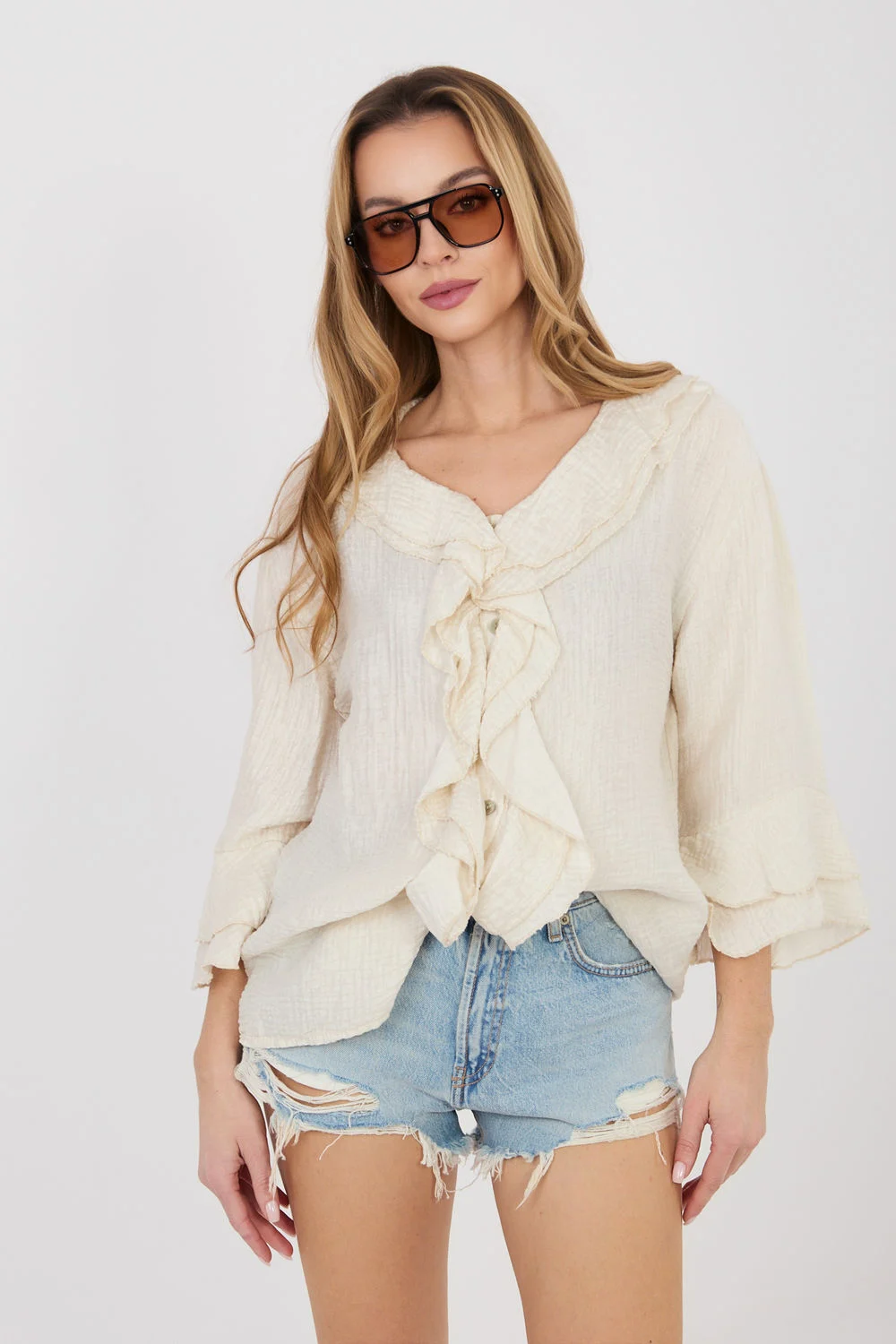 Chemise manche longue beige