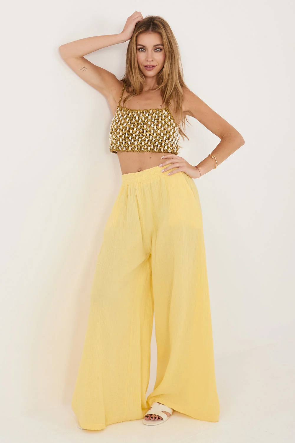 Pantalon femme jaune