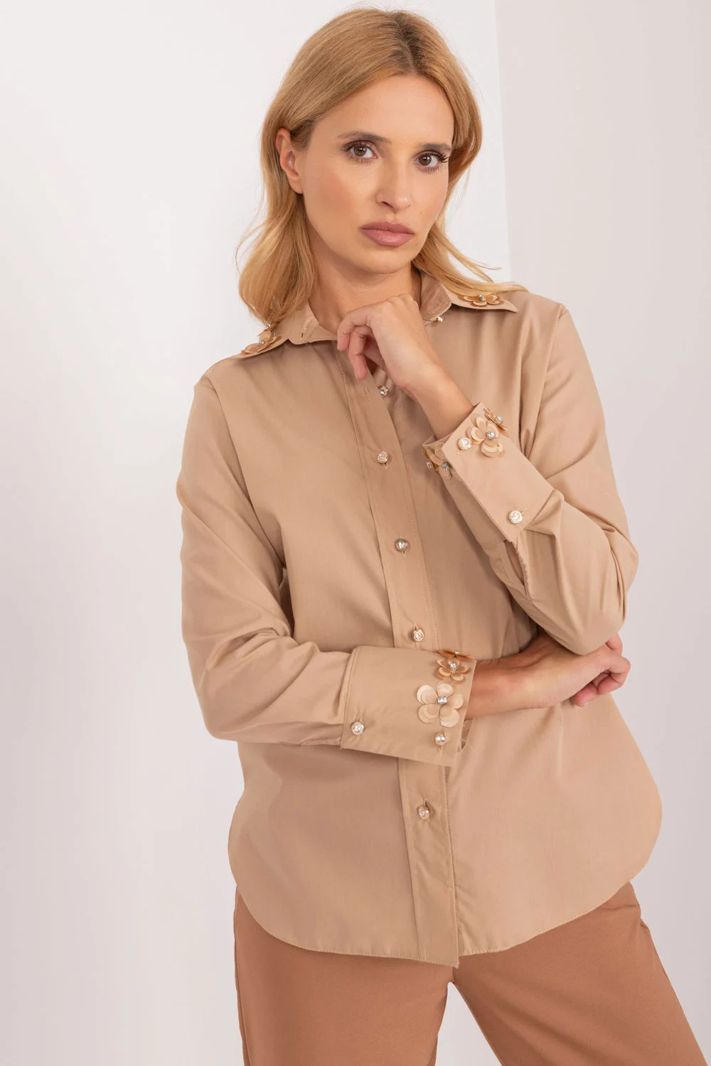 Chemise manche longue beige
