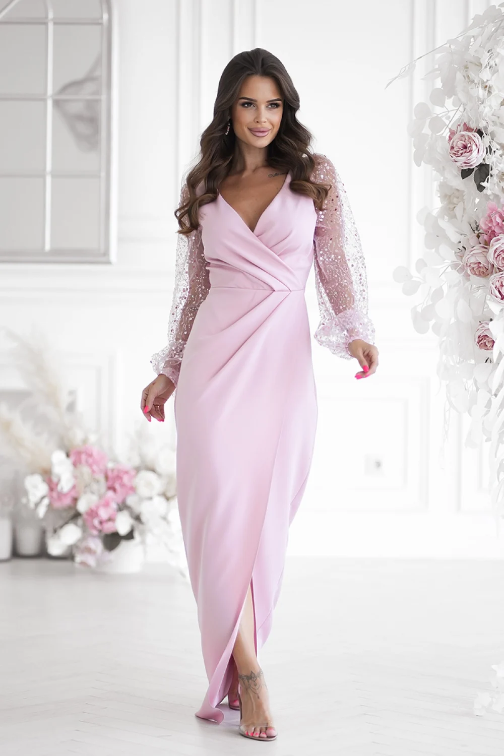 Robe longue rose