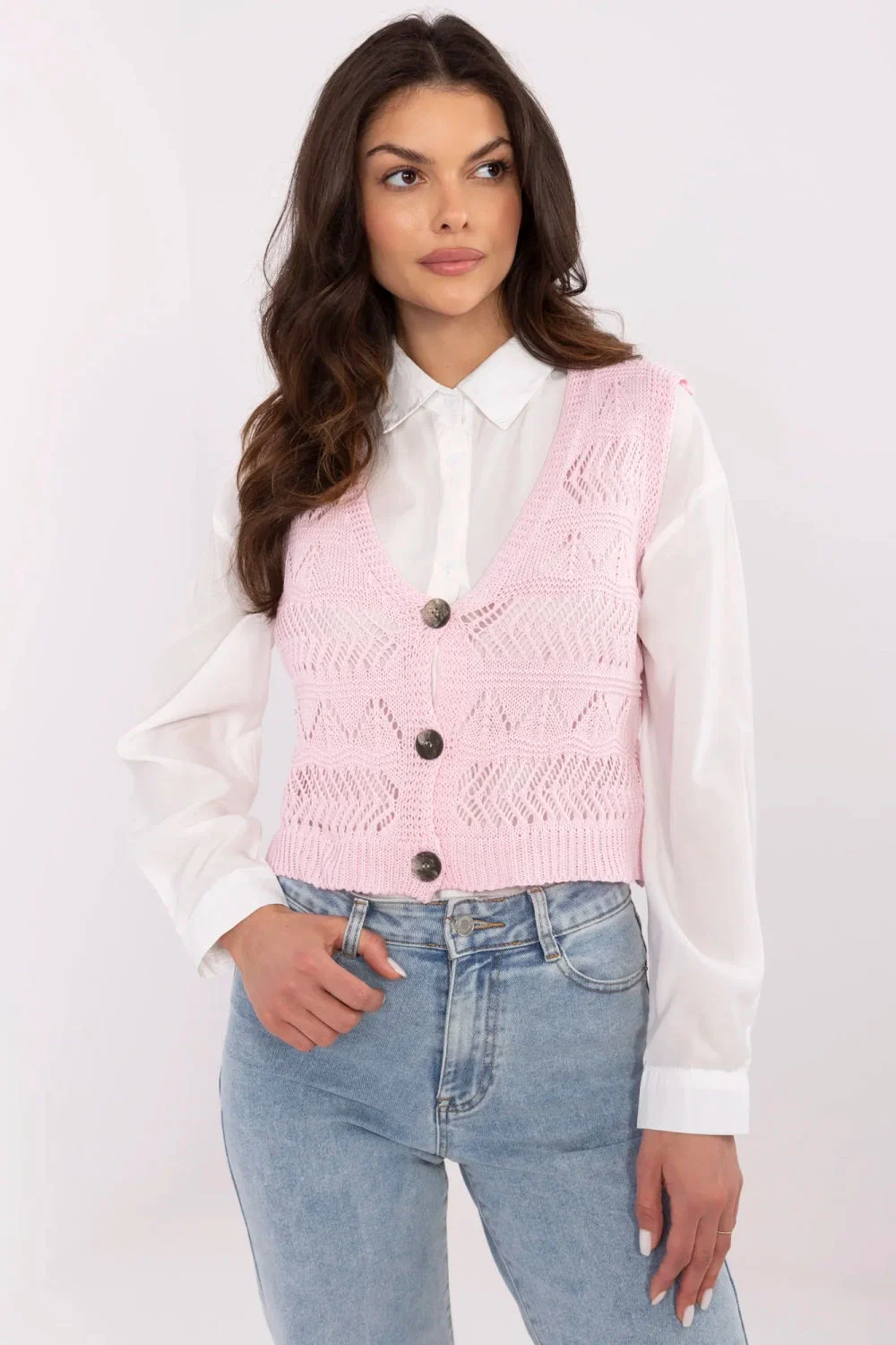 Sublevel Gilet à motif ajouré rose sans manches