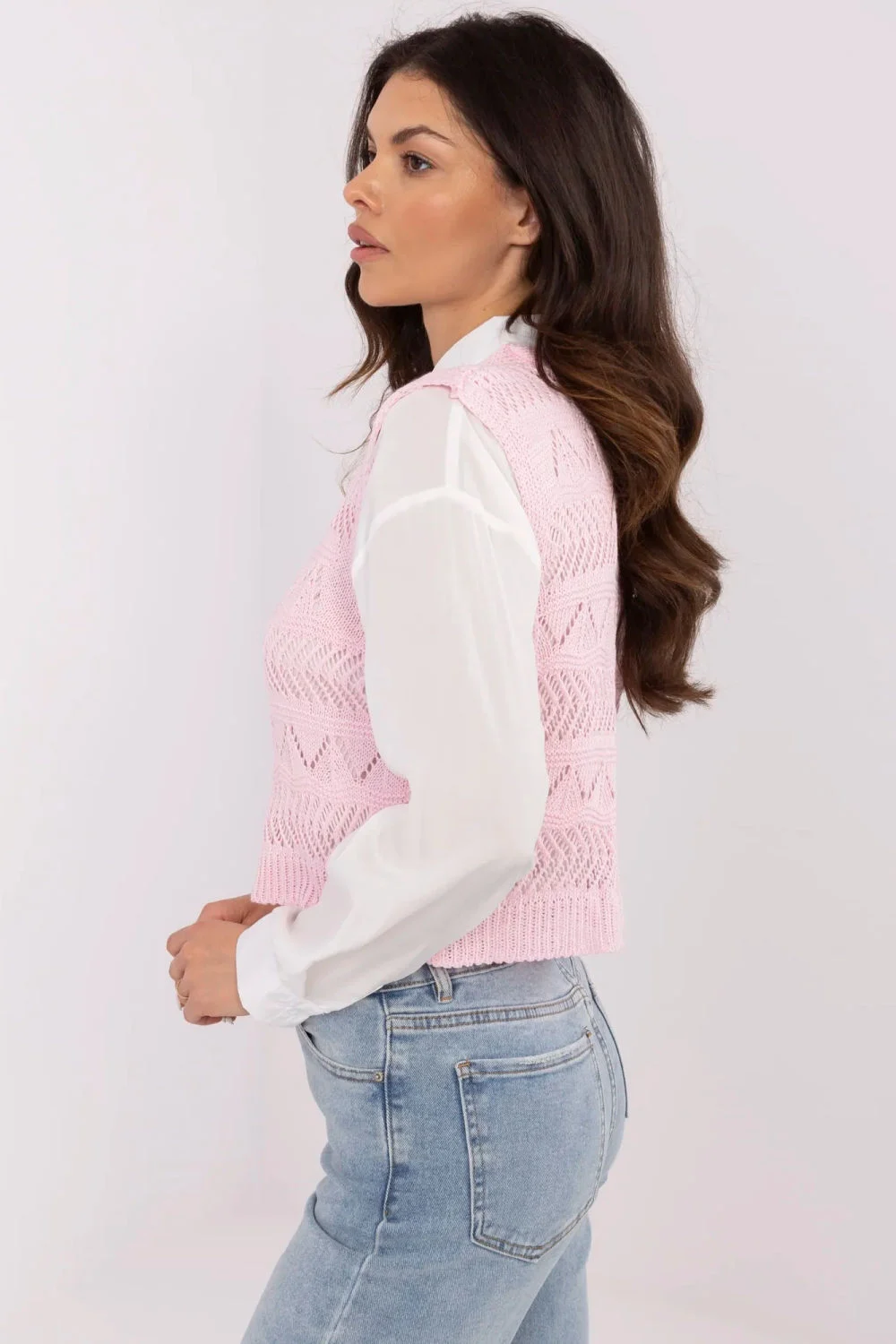 Sublevel Gilet à motif ajouré rose sans manches