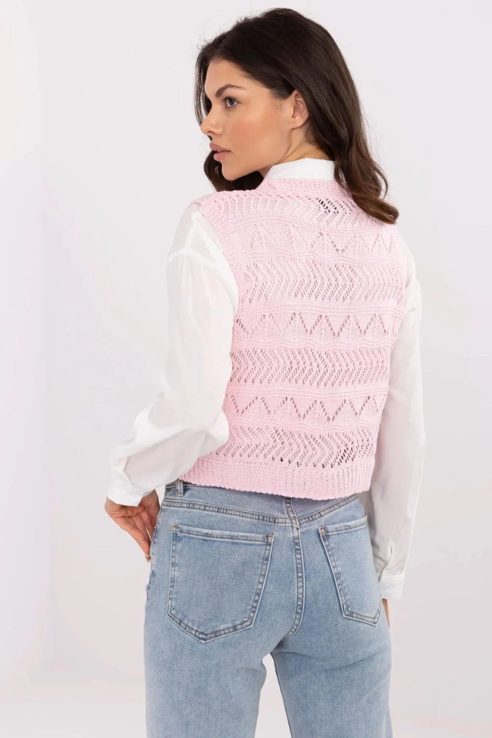 Sublevel Gilet à motif ajouré rose sans manches