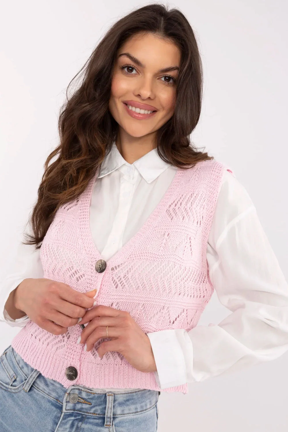Sublevel Gilet à motif ajouré rose sans manches