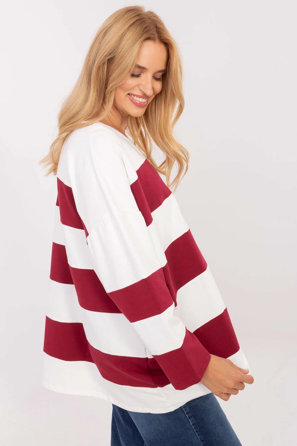 Chemisier oversize Sweatshirt rouge rayé – Image 2