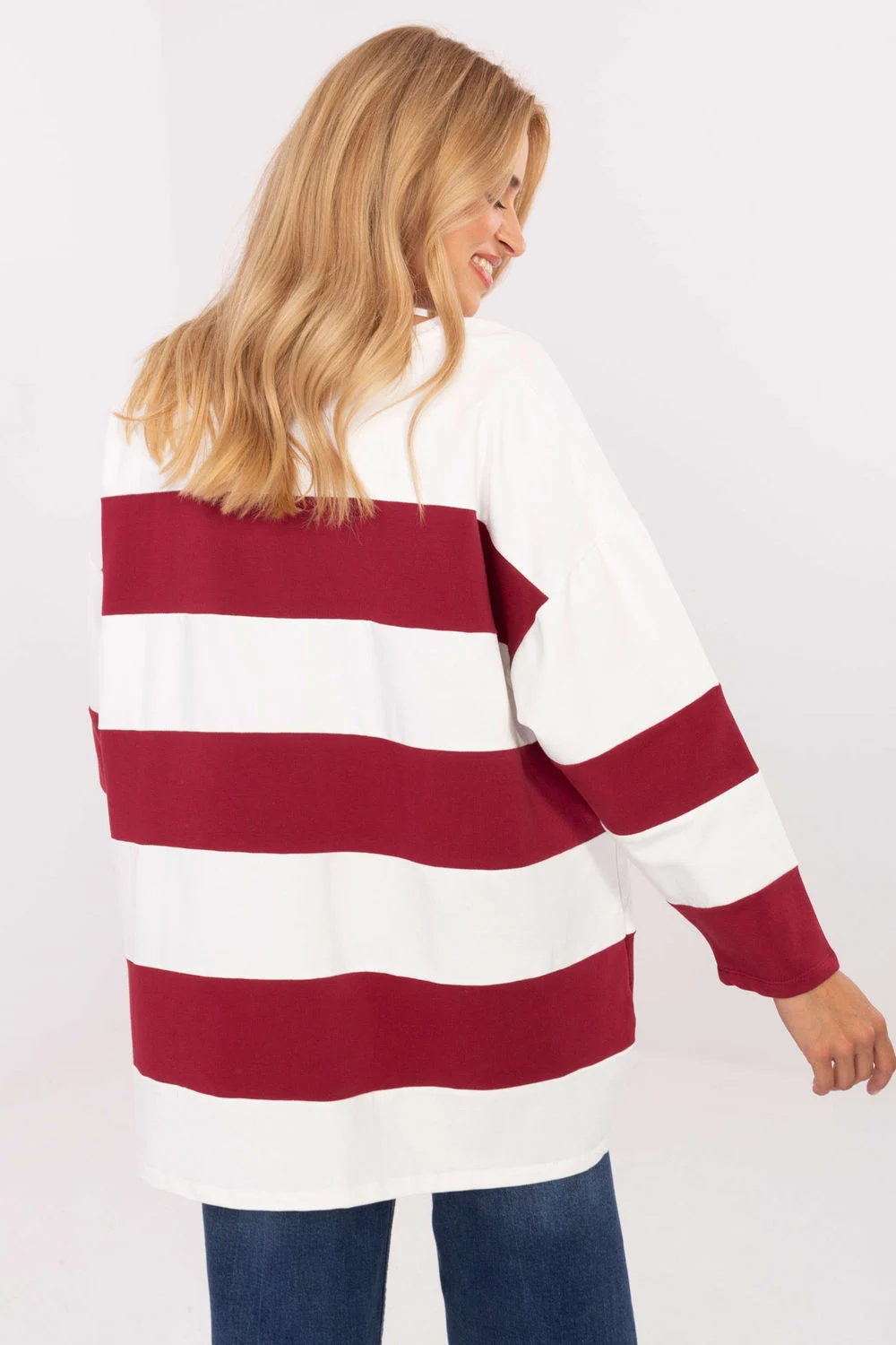 Chemisier oversize Sweatshirt rouge rayé – Image 3