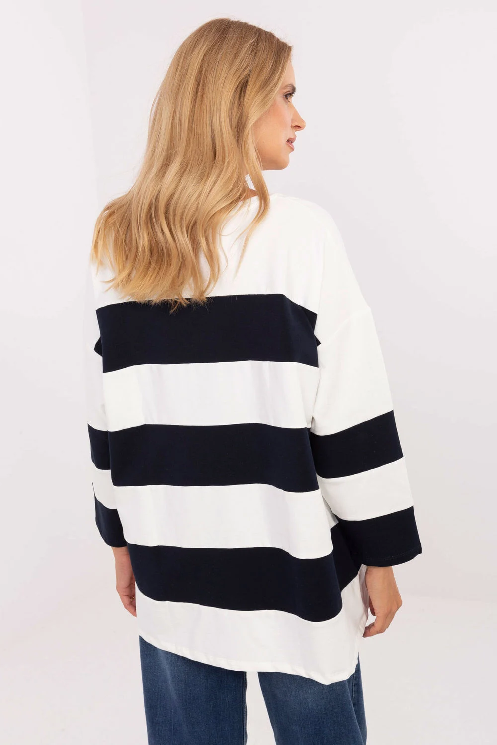 Chemisier oversize col rond bleu marine – Image 3