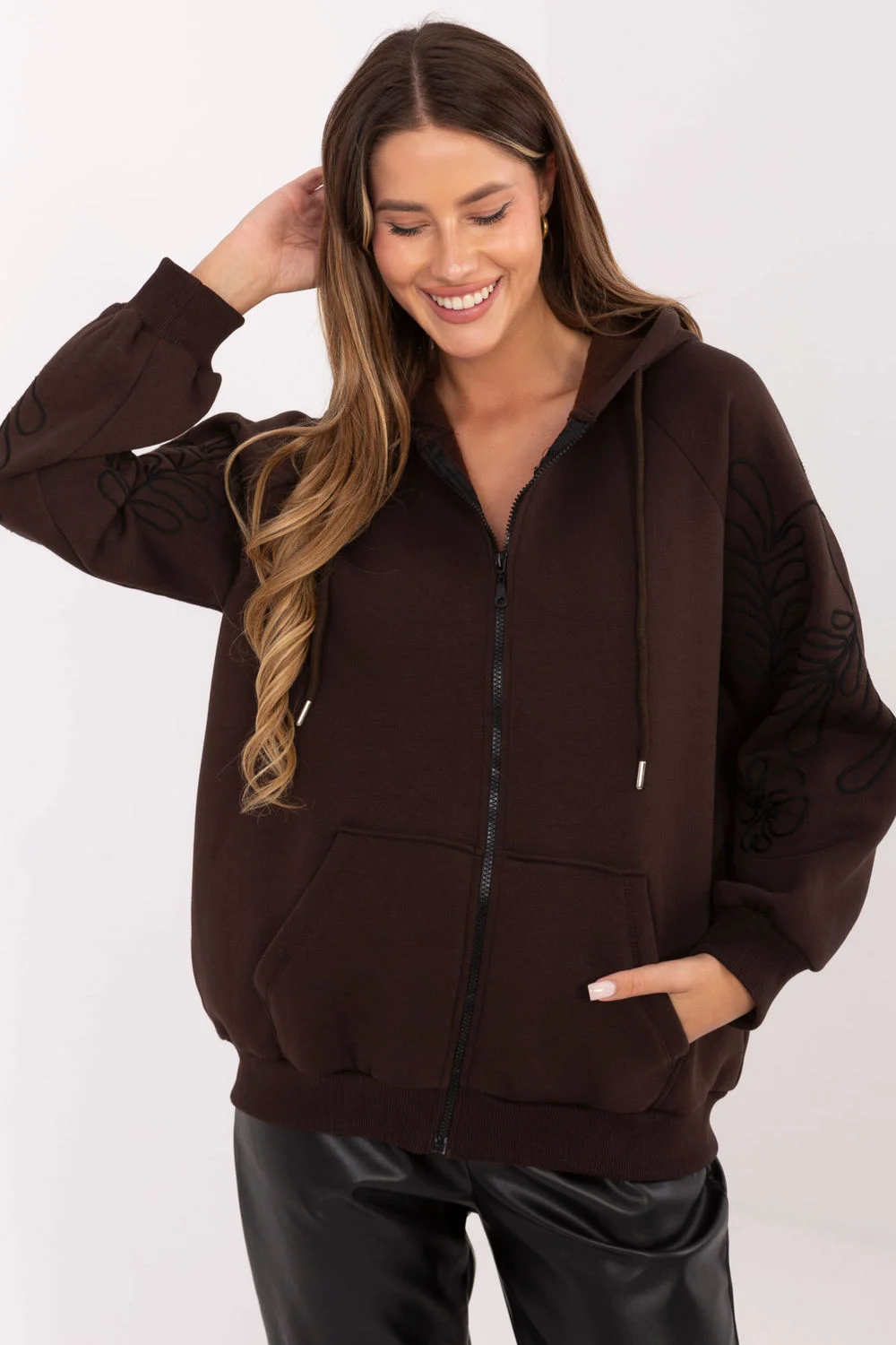 Relevance Sweatshirt à capuche brun en coton