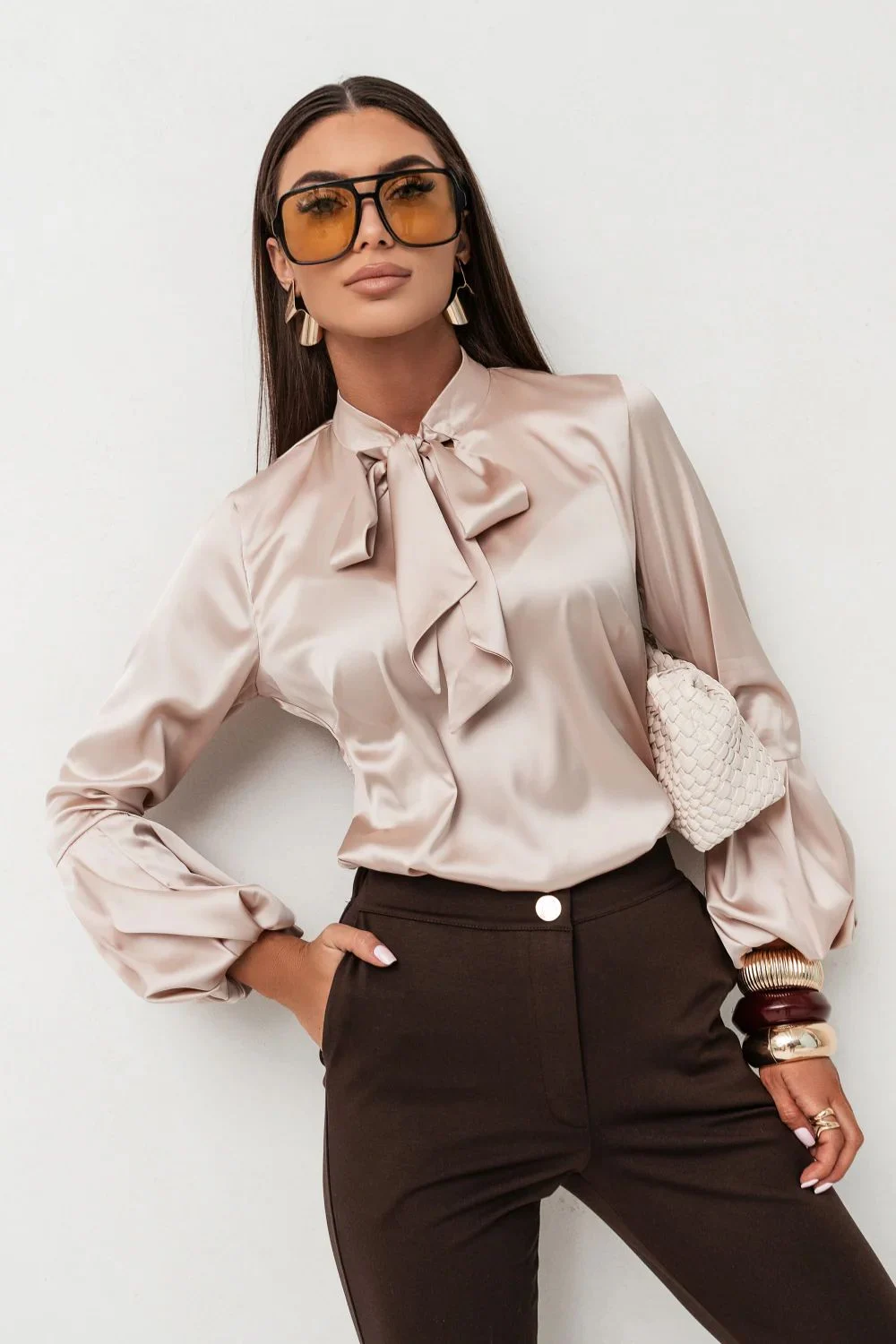 Chemise manche longue beige