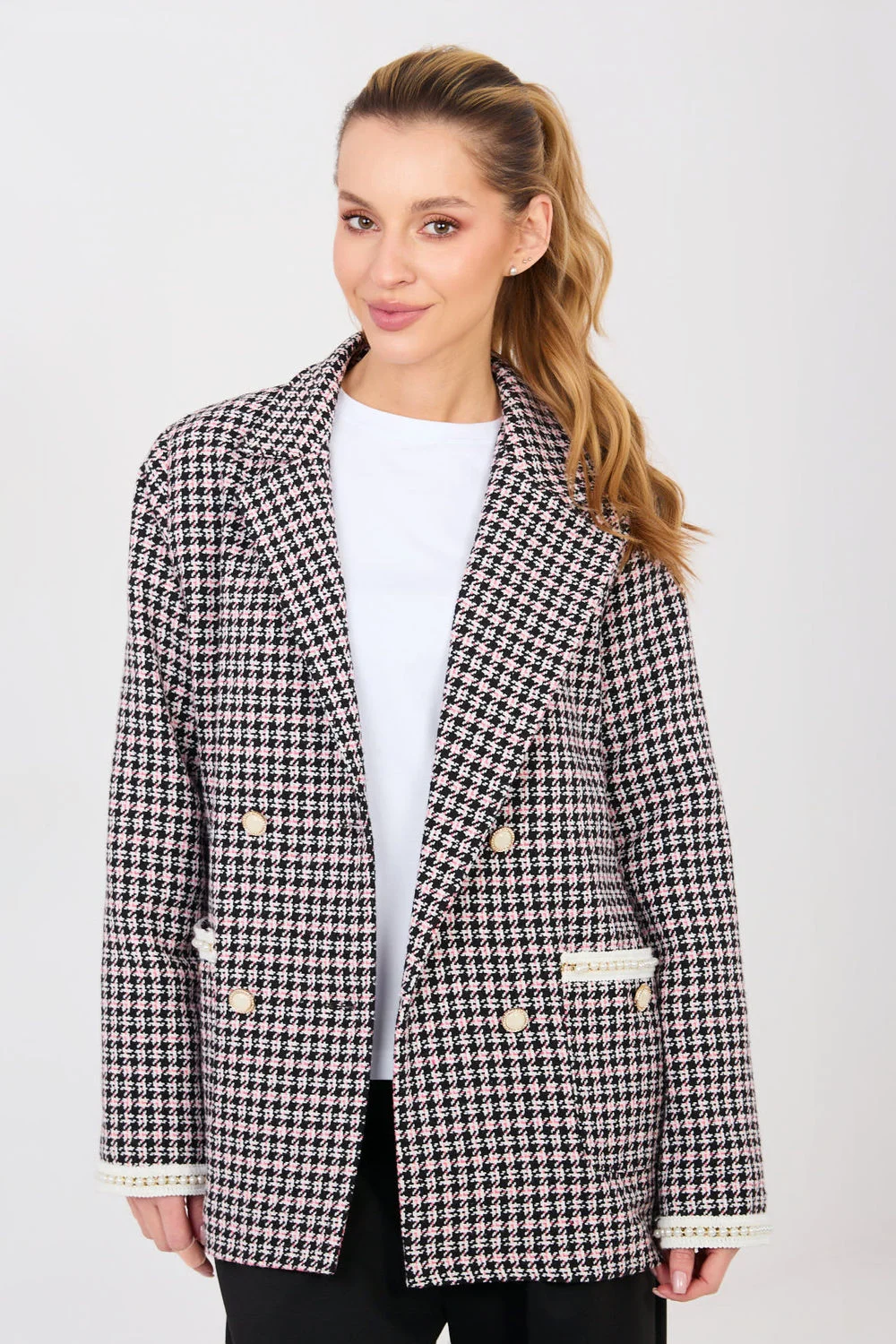 Veste en tweed noire à carreaux