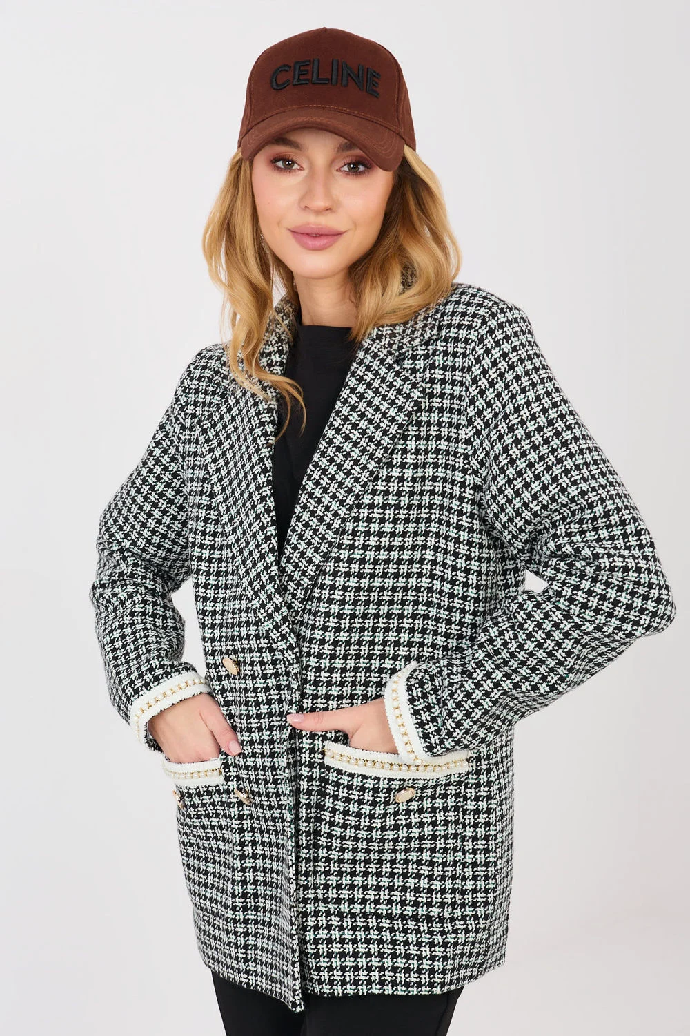 Veste en tweed noire à carreaux