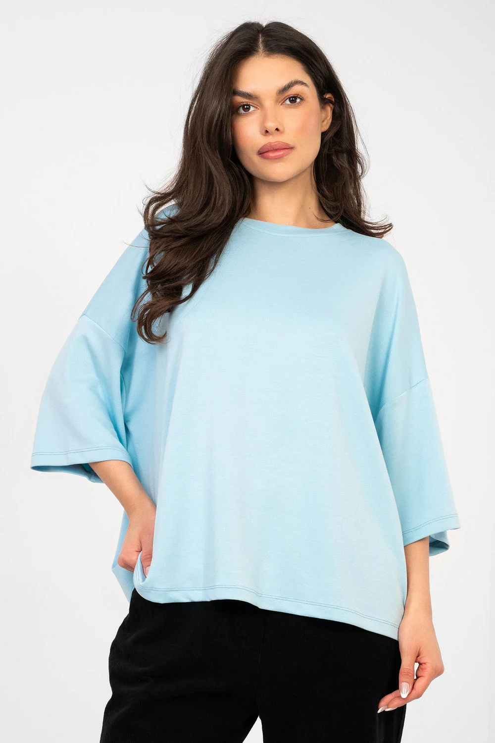 Chemisier oversize bleu à manches courtes