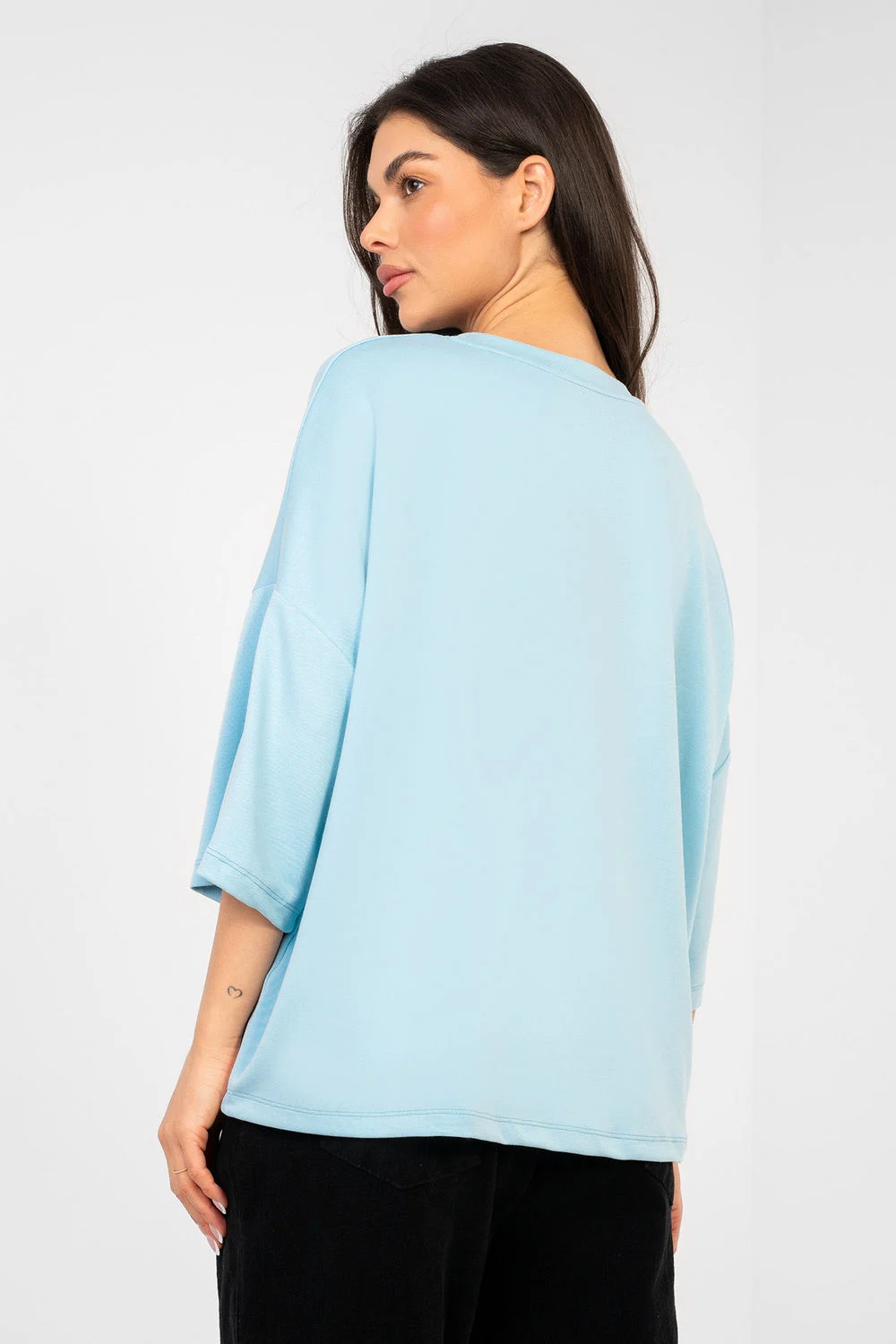 Chemisier oversize bleu à manches courtes – Image 3