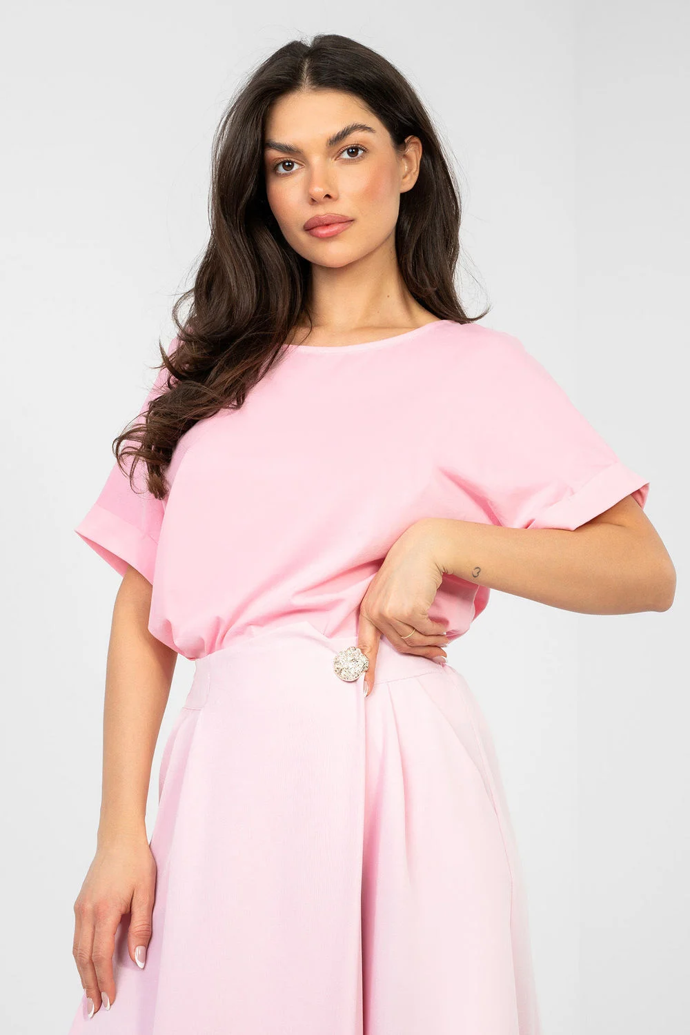 Rue Paris Chemisier oversize col rond rose