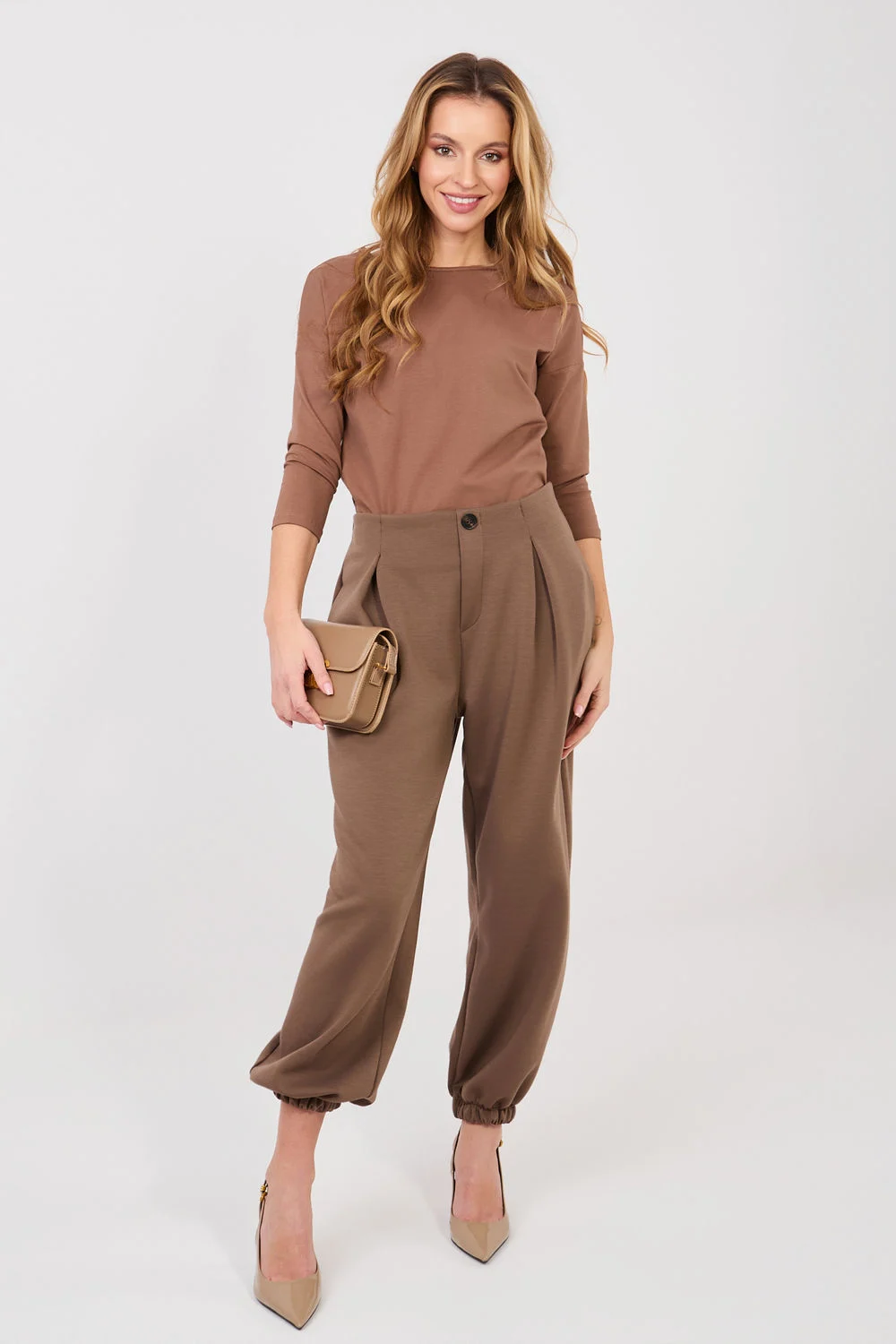 Italy Moda Jogging brun à plis
