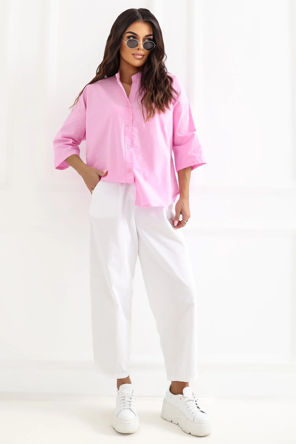 Factory Price Chemise manche 3/4 col en V rose