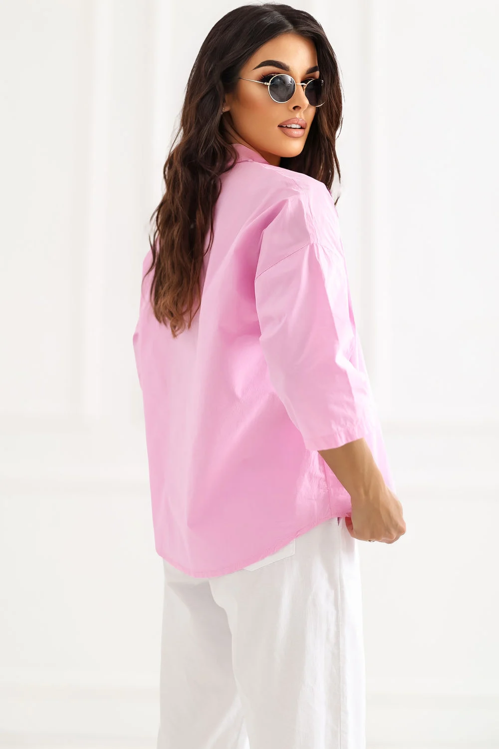 Factory Price Chemise manche 3/4 col en V rose