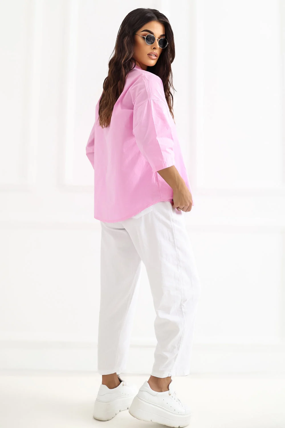 Factory Price Chemise manche 3/4 col en V rose