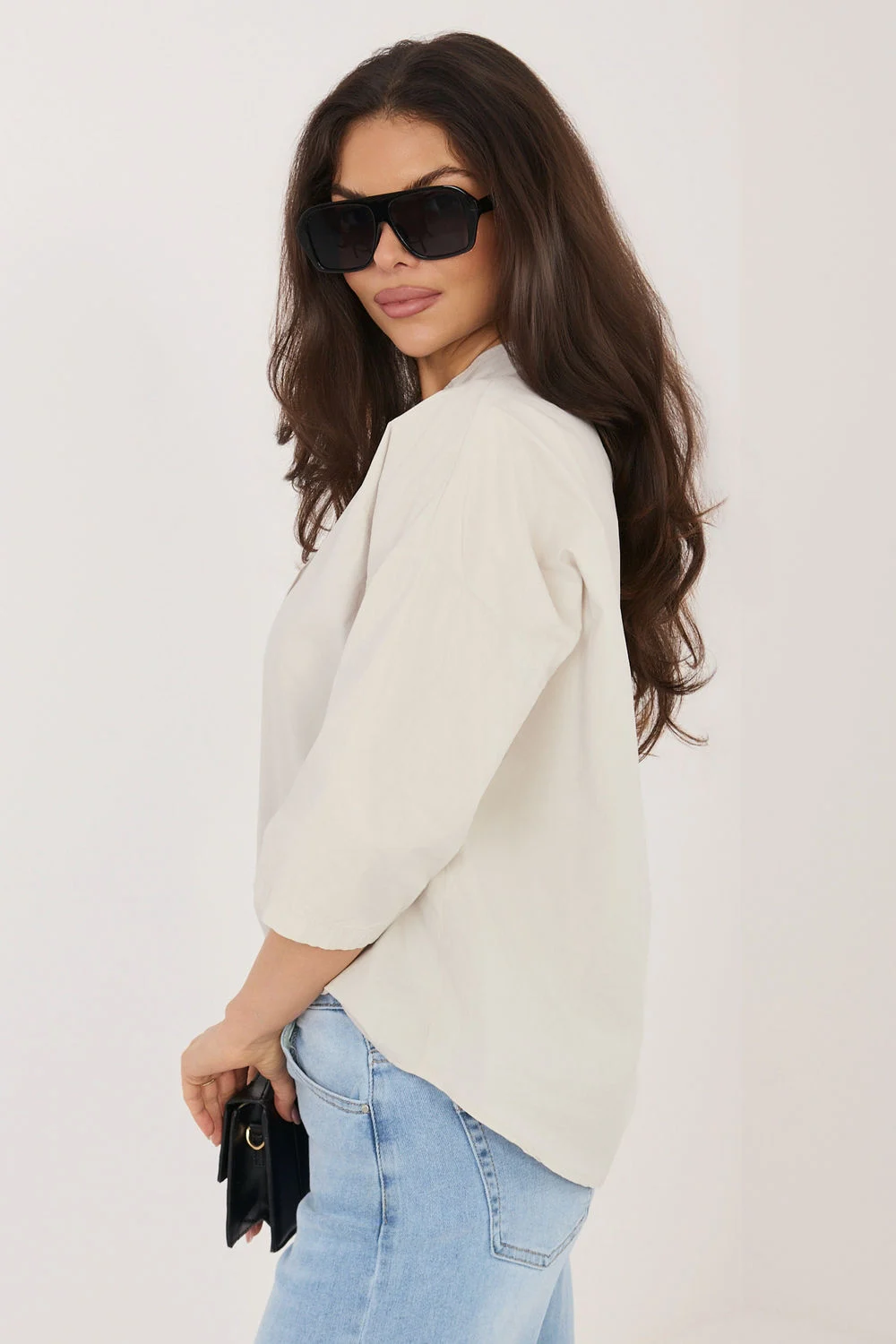 Factory Price Chemise manche 3/4 col en V beige