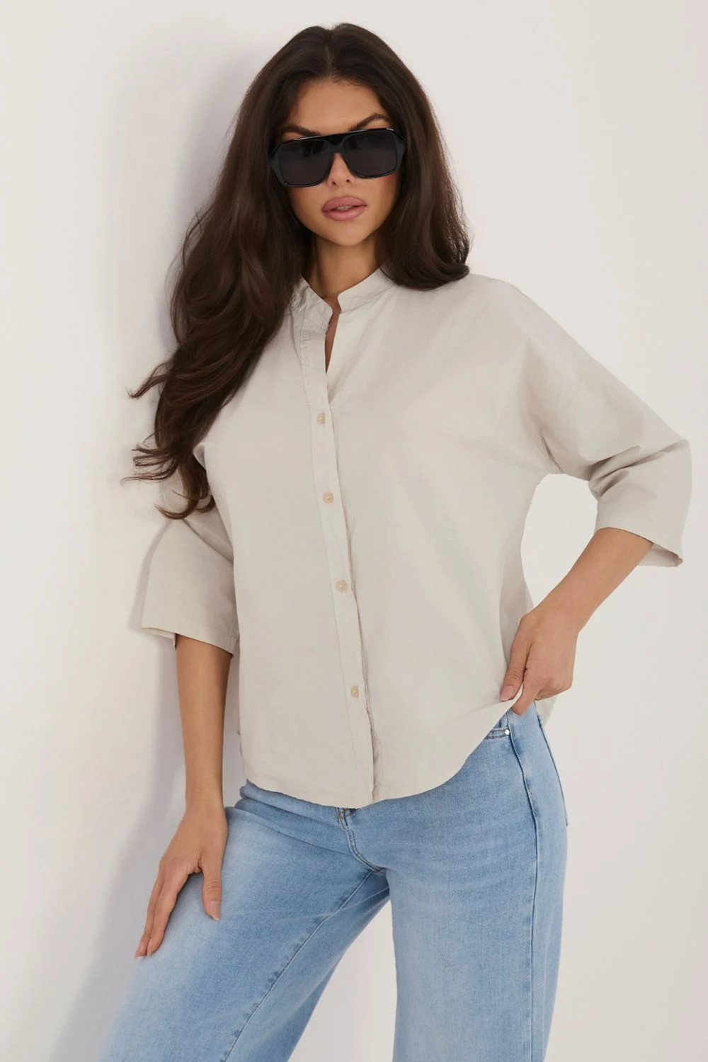 Factory Price Chemise manche 3/4 col en V beige