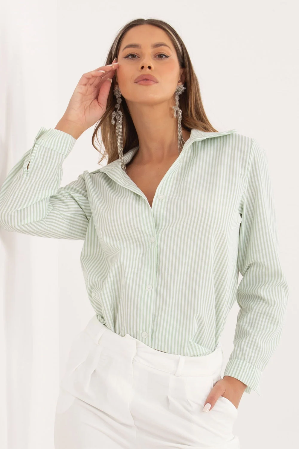Factory Price Chemise manche longue verte à rayures
