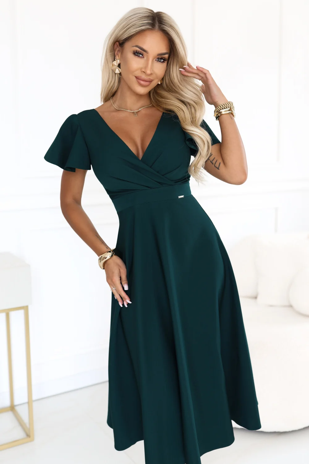 Robe de cocktail midi évasée verte
