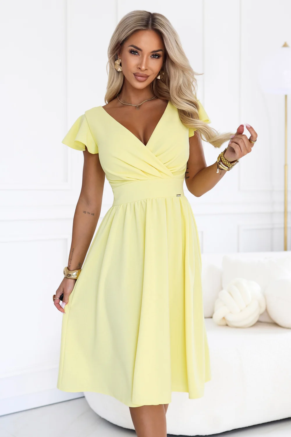 Robe de soirée midi évasée jaune