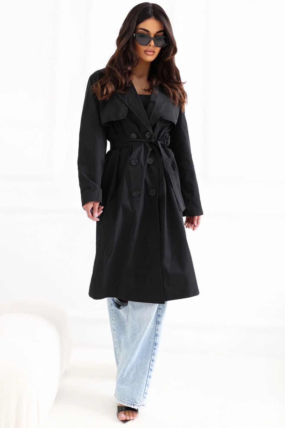 Rue Paris Manteau trench noir à double boutonnage