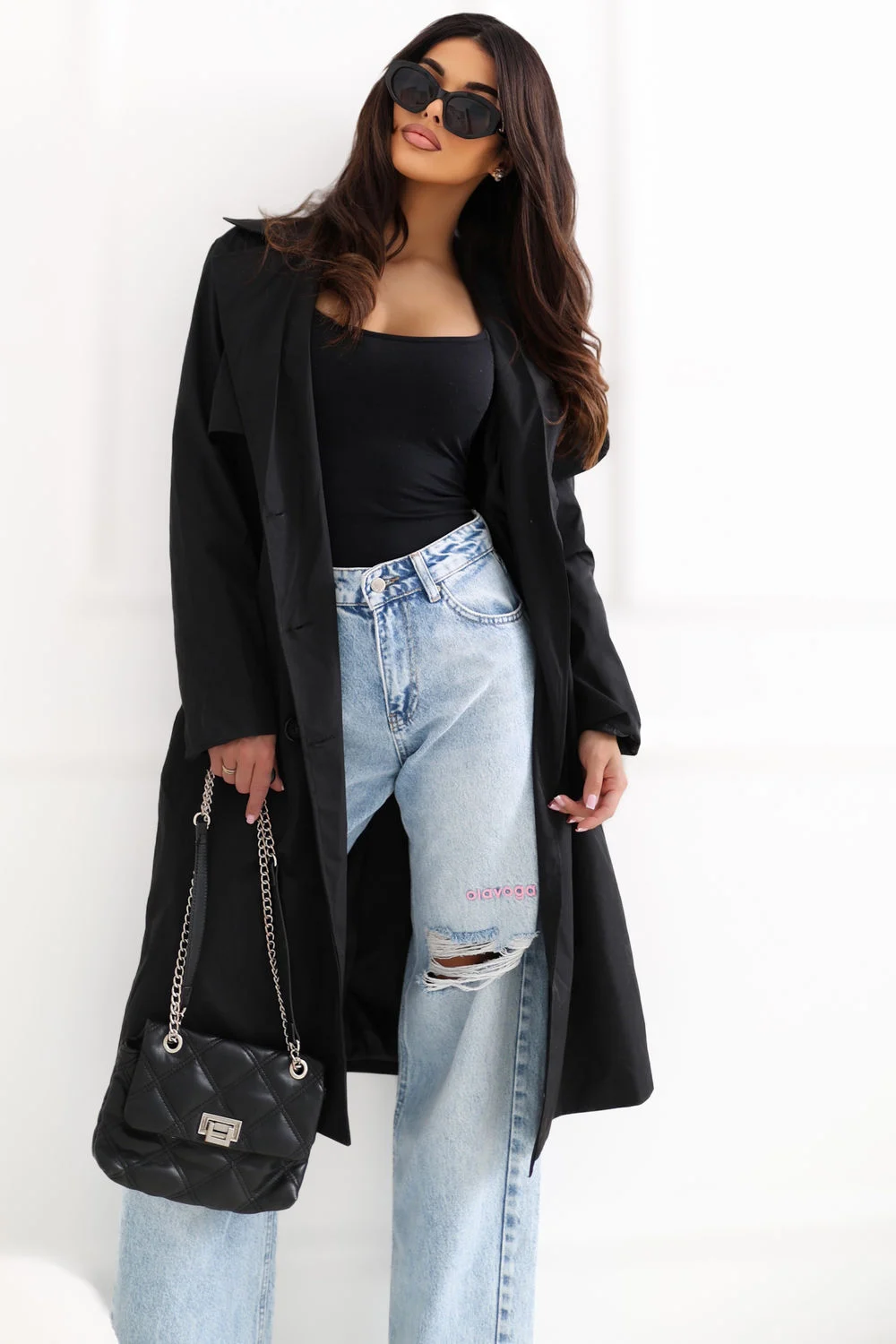 Rue Paris Manteau trench noir à double boutonnage