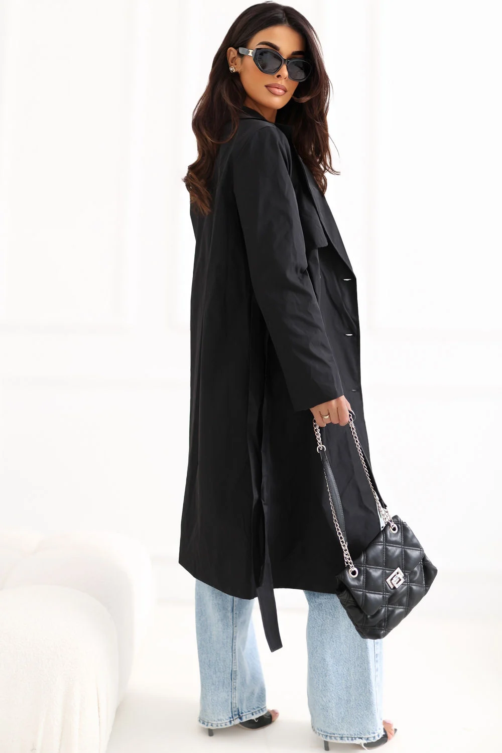 Rue Paris Manteau trench noir à double boutonnage