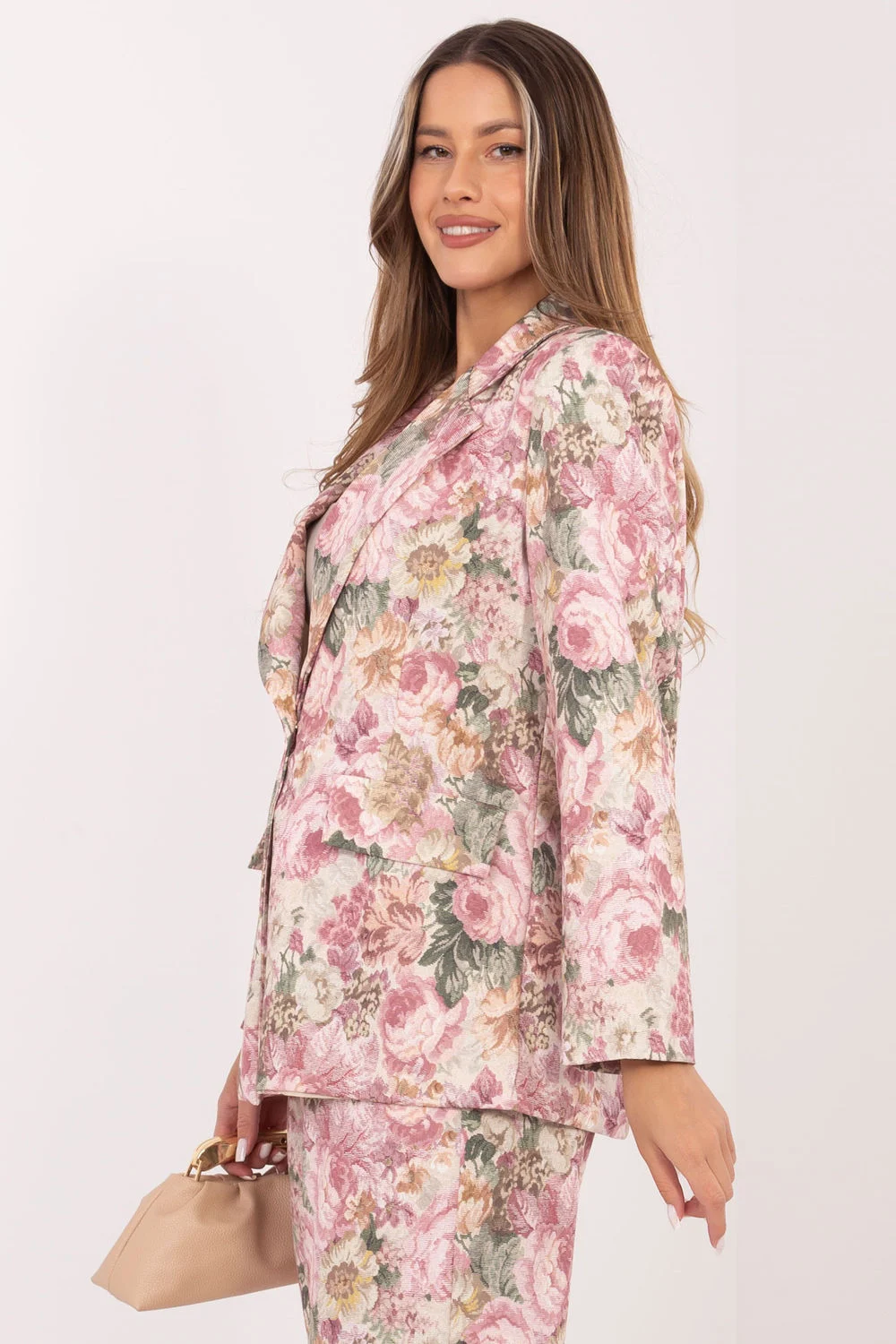 Veste de tailleur rose à motif floral – Image 2